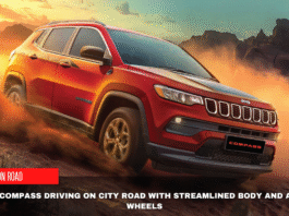 2025 Jeep Compass in urban environment showcasing front-wheel drive design
