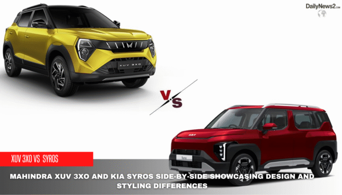 Mahindra XUV 3XO and Kia Syros side-by-side showcasing design and styling differences