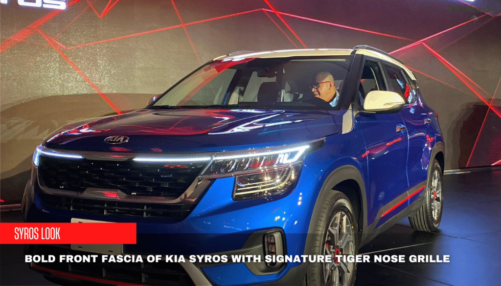 Mahindra XUV 3XO vs Kia Syros: Which Compact SUV Truly Wins Your Heart? 2 Bold front fascia of Kia Syros with signature Tiger Nose grille