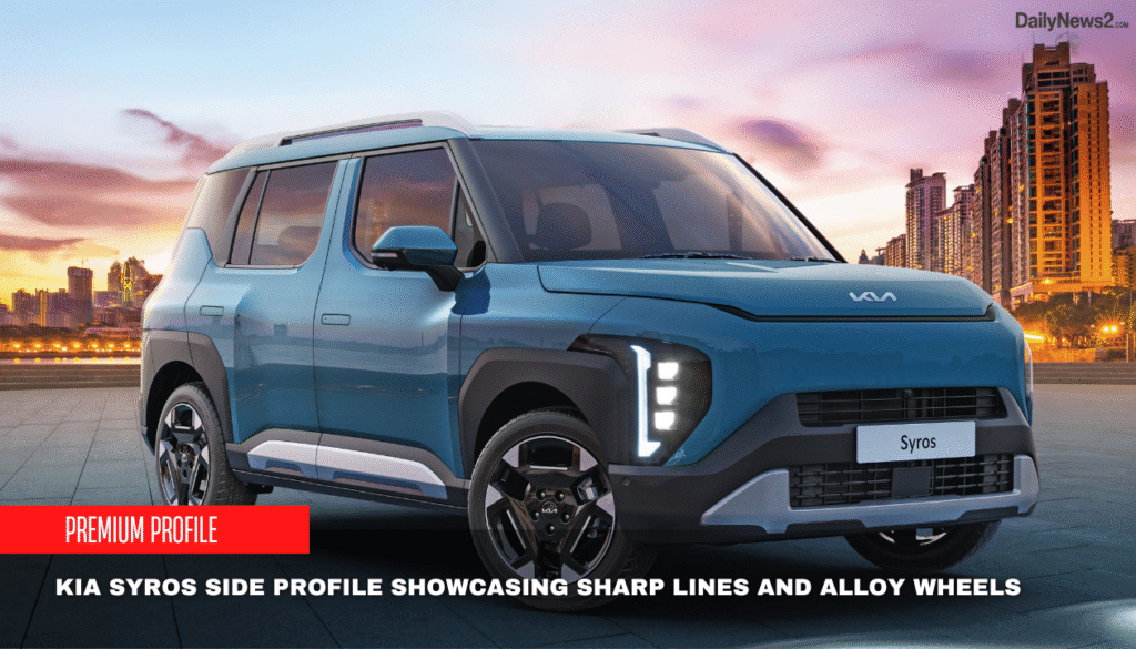 Mahindra XUV 3XO vs Kia Syros: Which Compact SUV Truly Wins Your Heart? 4 Kia Syros side profile showcasing sharp lines and alloy wheels